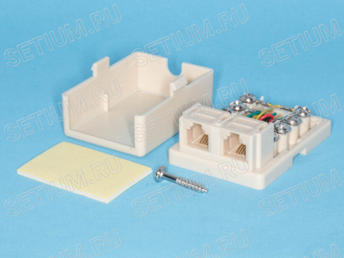 Розетка телефонная, 2 порта RJ-11, мини, бежевая TJCM2 6P4C-I фото 4