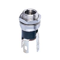 Разъем питания штыревой 2,1мм, вилка на приборный блок, под гайку, МИНИ DJK-04A