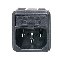 Разъем питания 220В C14, вилка на блок,  с держателем предохранителя 5х20мм, крепление защёлка, 10A AC-4FL