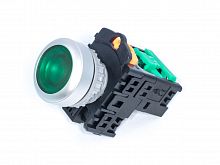 Кнопка управления плоская, с подсветкой, без фиксации, d 30 мм, НР, зеленая TN2IF2GN-1A